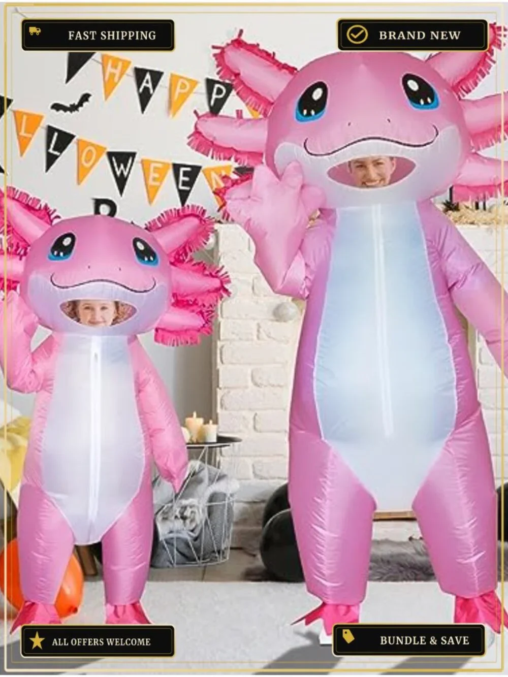 Kids Inflatable Axolotl Costume Polyester Halloween Blow Up Suit
